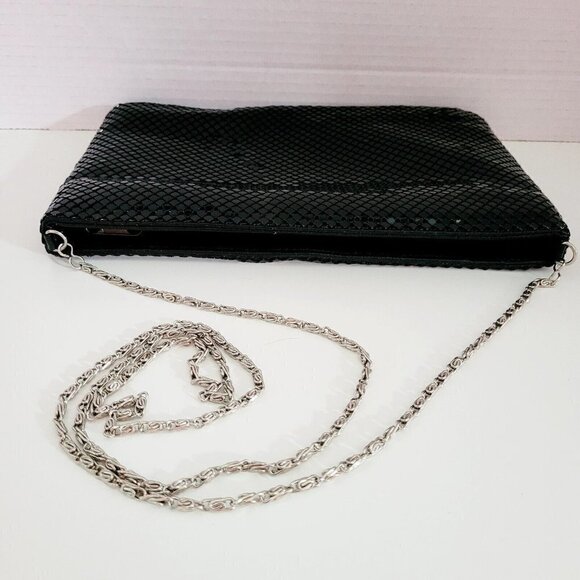 Vintage Black Mesh Silvertone Chain Purse Crossbody Clutch Evening Bag Handbag - Picture 4 of 12